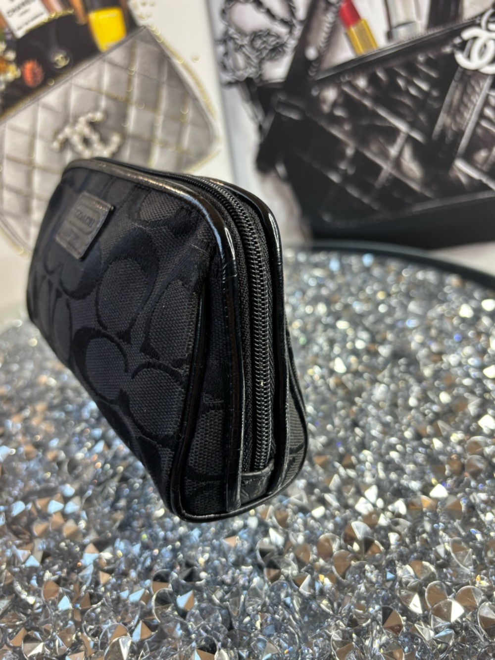 Coach Black Signature Jacquard Cosmetic Pouch - Picture 6 of 10